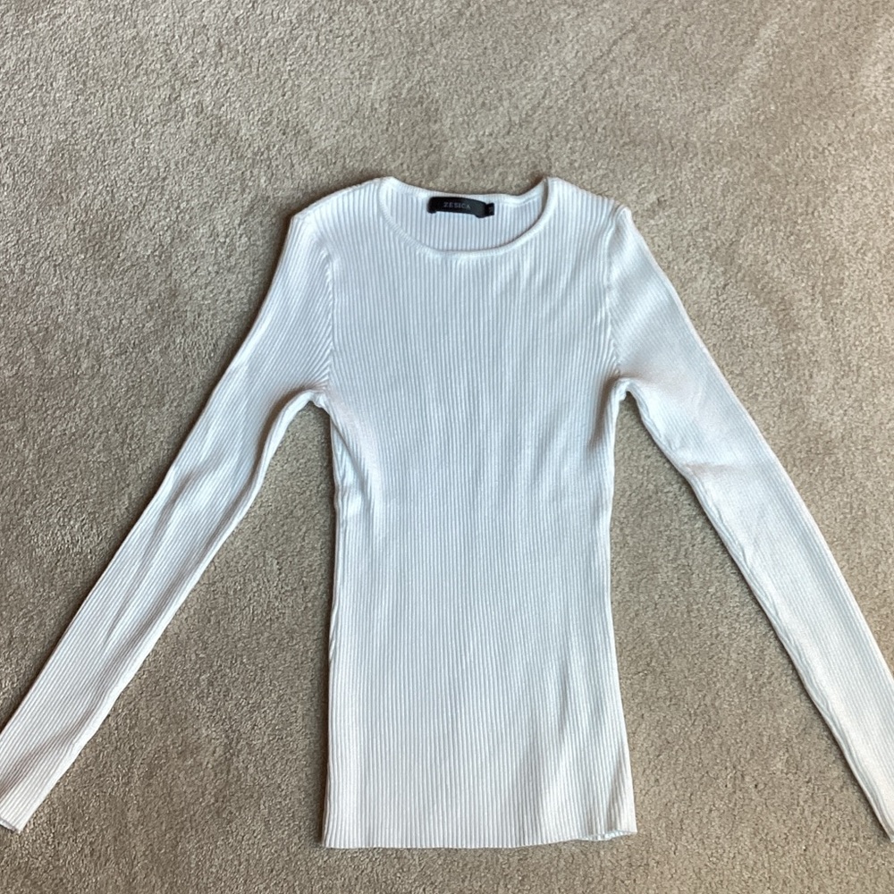 White Fitted Ribbed Bodysuit Sweater